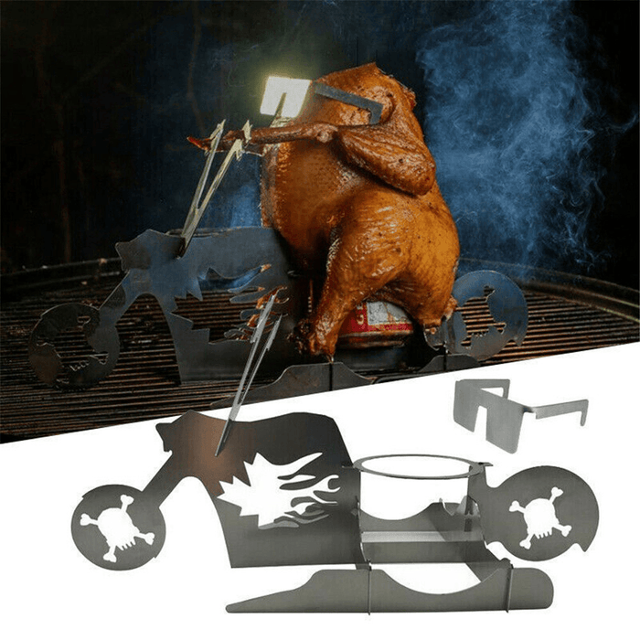 Portable Chicken Roaster Rack Barbecue Grill Oven Chicken Duck Holder Motorcycle Shape BBQ Stainless Steel Rack Tool