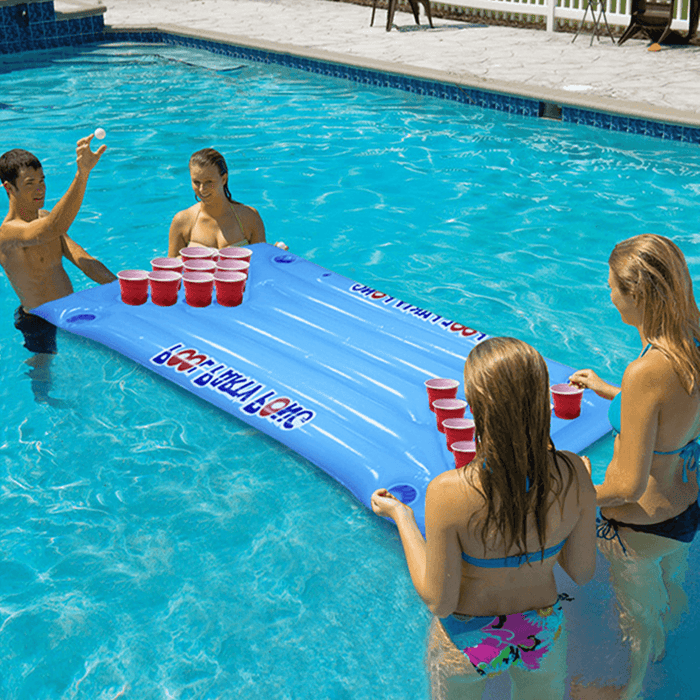 PVC Inflatable Beer Pong Ball Table Water Floating Raft Lounge Pool Drinking Game 24 Cups Holder