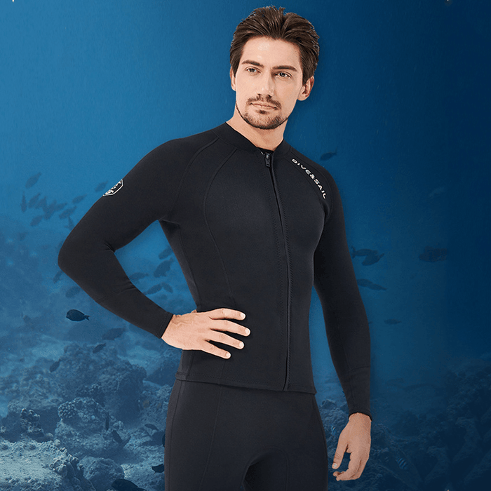 DIVE&SAIL Men'S Wetsuit 2Mm Wetsuit Separate Long-Sleeved Tops Cold-Proof Warm Large Size Surf Suit