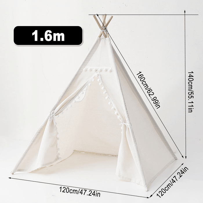 1.35M-1.8M Baby Tents Teepee Durable＆Quality Cotton Canvas Triangle Tent Kids Playhouse Pretend Indoor/Outdoor Play Tent Decoration House Game Gift