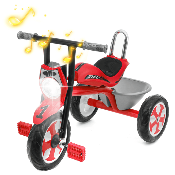 Baby Pedals Tricycle with Music Light＆Basket Kids Toddler Walker Children Bicycle Outdoor Garden Bike for 2-5 Years Old Boys＆Girls Gifts