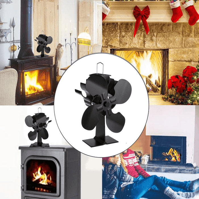 Ipree® 4 Blade Fireplace Fan Self-Powered Wood Stove Fan Burner Stove Fan for Home Travel