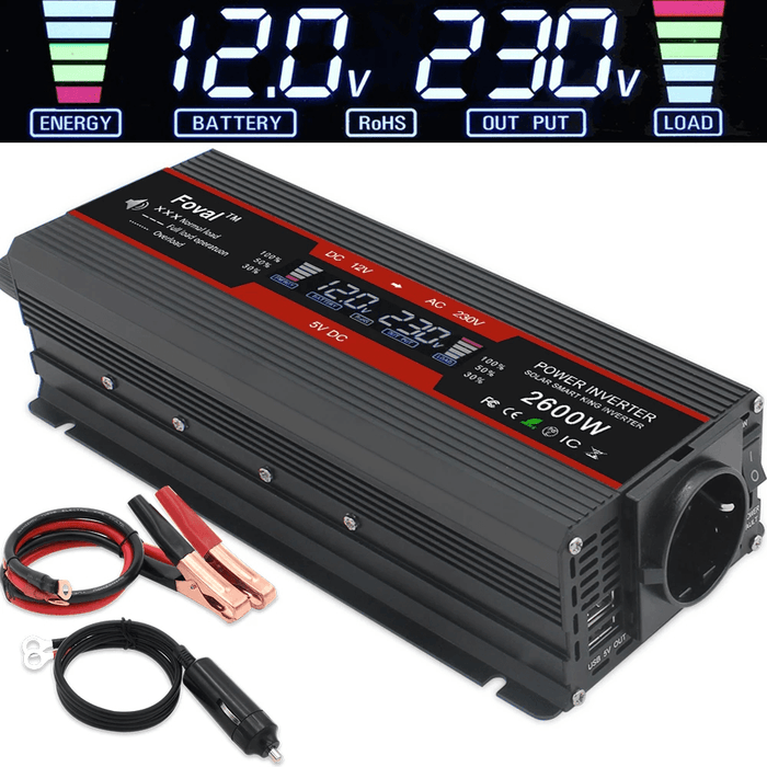 1500W/2000W/2600W LCD Power Inverter Modified Sine Wave DC 12V to AC 220V Solar 2 USB Car Transformer Convert EU Socket