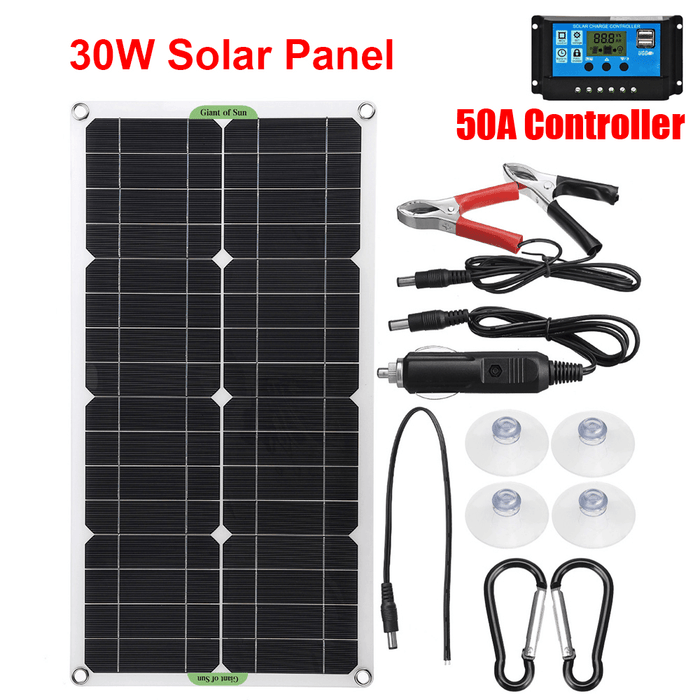 12V 30W Solar Panel Kit Complete 10A 30A 50A 60A Controller RV Camping Car Boat Battery Phone USB Solar Power Bank Charger 12V