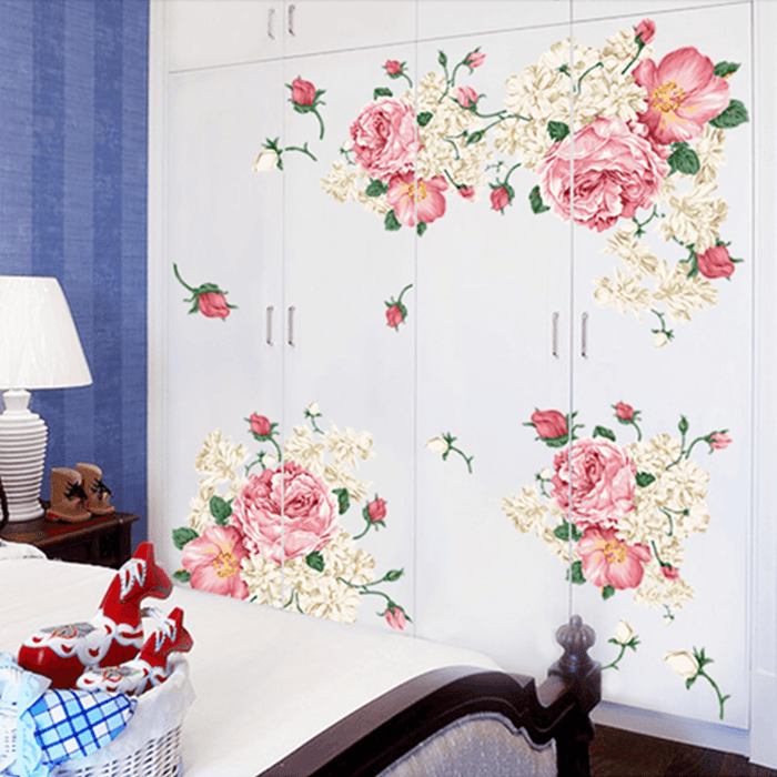 Pink Peony Rose Flower Blossom Wall Stickers Kids Baby Room Art Decorations