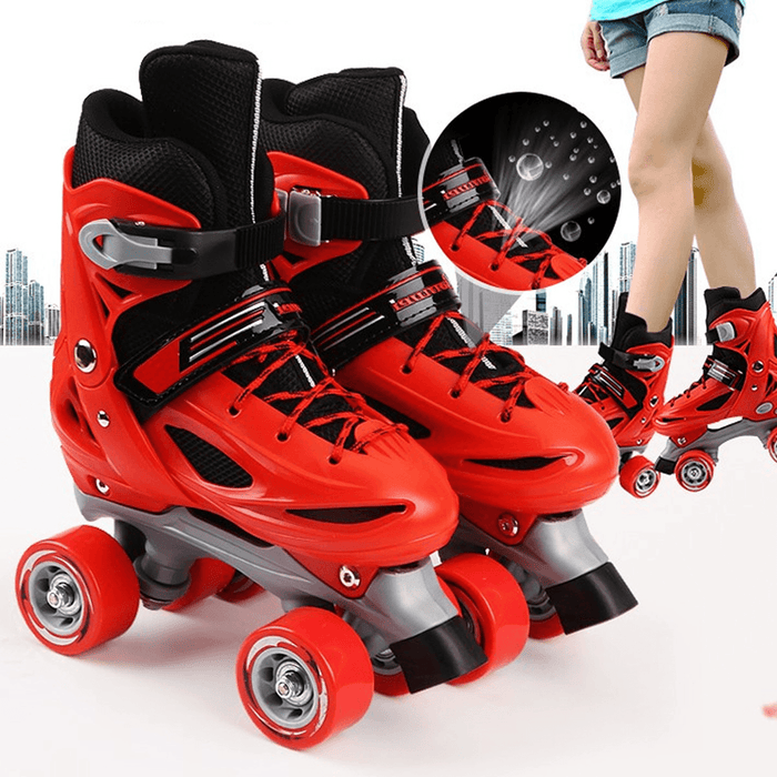 Kids Adjustable Roller Skates Double Line Skates for Children Two Line Skating Shoes with PVC 4 Wheels