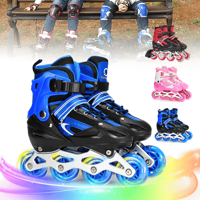 3 Sizes Kids Adjustable Roller Skate with LED Flashing Wheels Girl Boy Roller Shoes Inline Skates for Children＆Adult