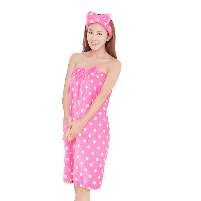 Honana BX-399 Flannel Soft Bath Towel Bathrobe Women'S SPA Bath Towel Set with Hair Band