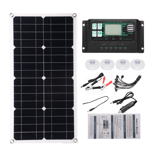 Semi-Flexible Solar Power Panel System Kit Solar Panle Type-C USB Dual DC Port 5V/12V/18V W/ Solar Charge Controller