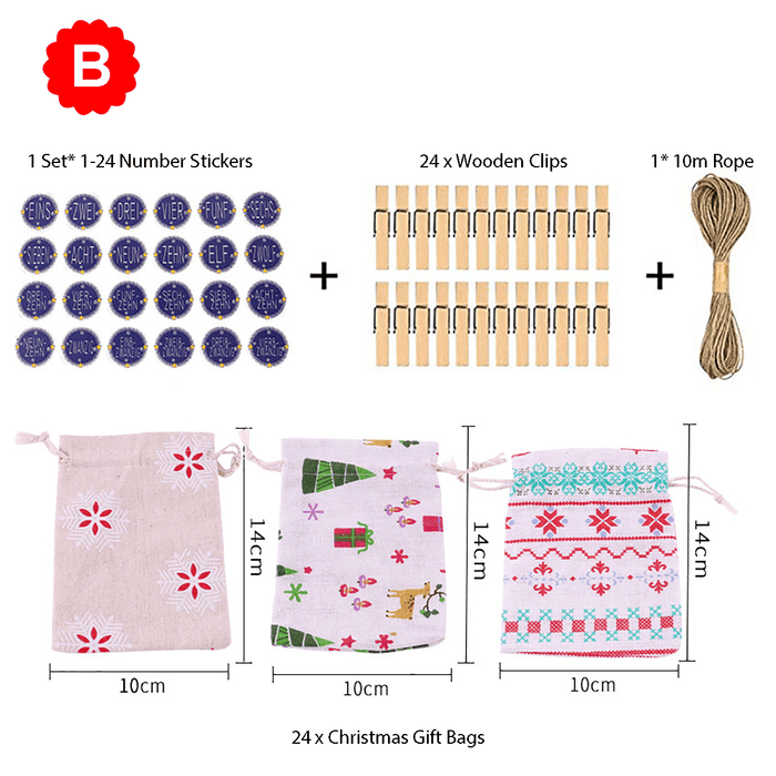 Christmas Cotton Linen Hanging Advent Calendars Countdown Drawstring Gift Bags Candy Biscuit Pouches Present Gift Wrap