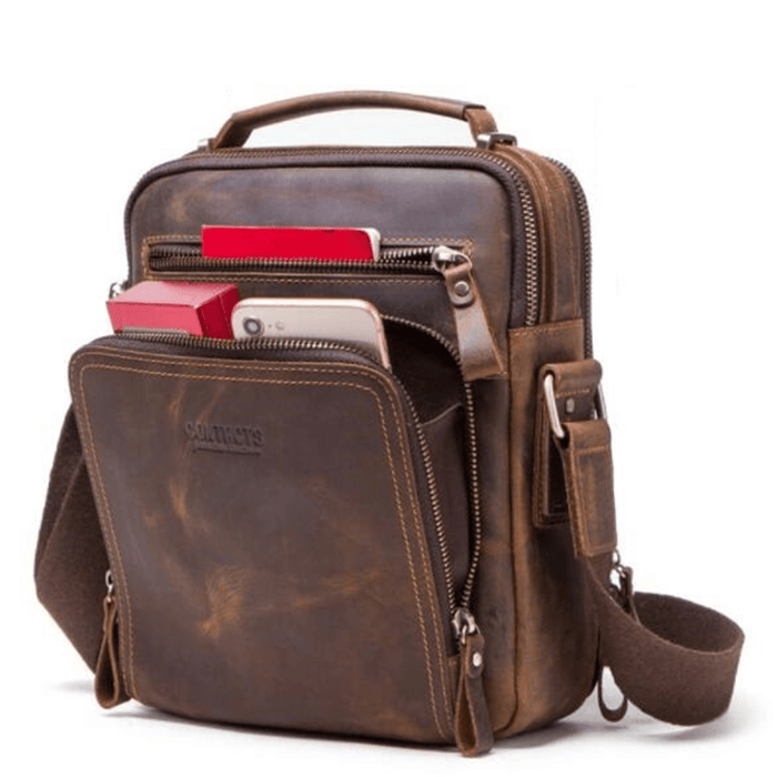 5L Men Genuine Leather Bag Briefcase Messenger Crossbody Shoulder Handbag Outdoor Travel