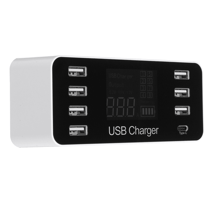 8 Multi-Port USB Adapter LCD Display Desktop Wall Charger Smart Quick Charging Station