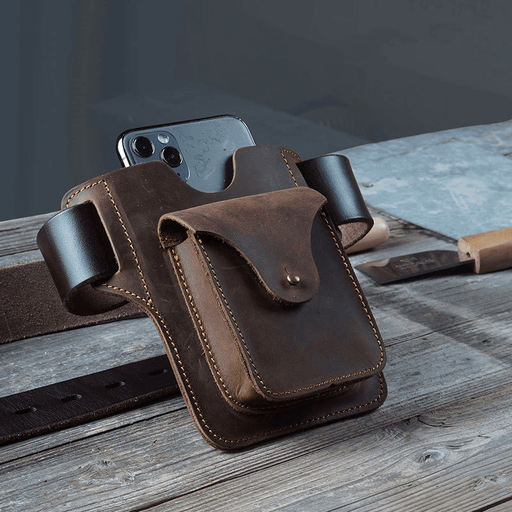 Ipree® Men'S Belt Bag Portable Sports Running Mobile Phone Storage Bag Genuine EDC Leather Bag Ultra-Thin Camping Tactics Pack