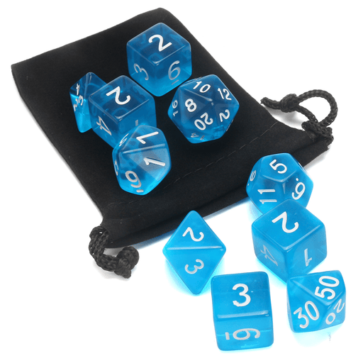 10PCS Sky Blue Acrylic Polyhedral Dice Set with Storage Bag Geometric Multi Sided TRPG Board Game Dices Toys