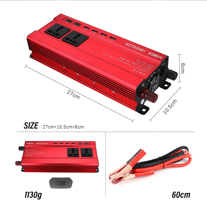 Modified Sine Wave 2000W Car Inverter 12V to 220V/110V Power Converter LCD Display