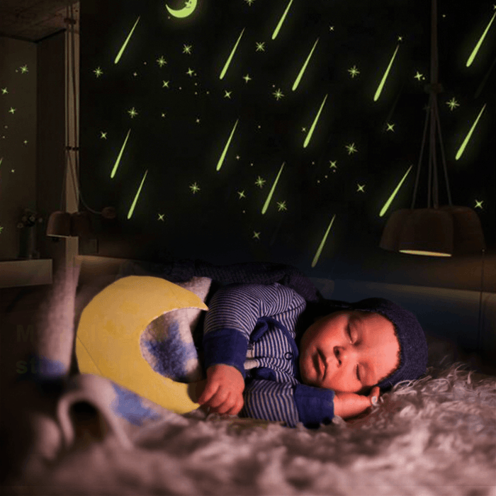 3D Kids Bedroom Fluorescent Glow in the Dark Stars Moon Wall Stickers Plastic