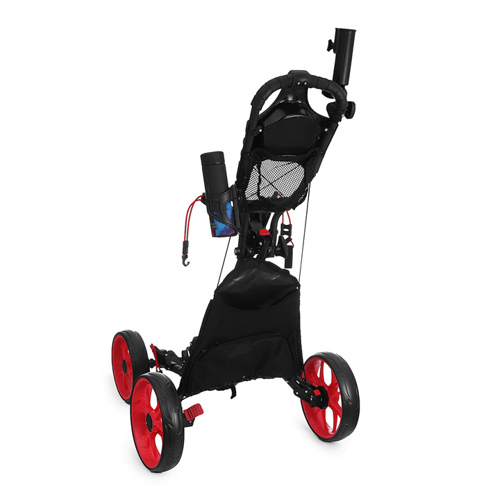 89CM Aluminum 4 Wheel Folding Golf Cart Pull Push Golf Bag Trolley with Umbrella Cup Holder