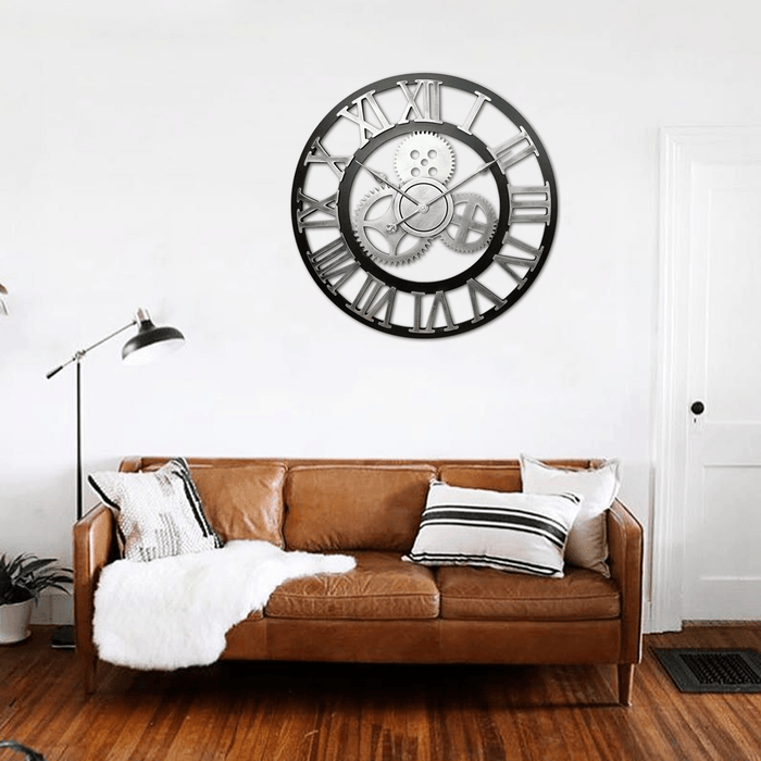 Vintage Handmade Clock Large Gear Wall Clock Rustic Wooden Luxury Art Home Decoration