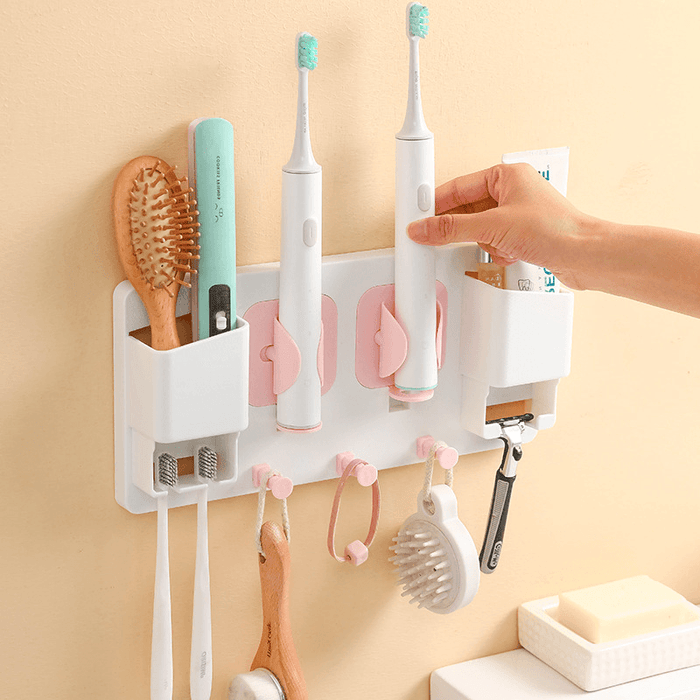 Multifunctional Wall-Mounted Toothbrush Holder Gravity Induction Gripping Toothbrush Holder Shaver Holder with Hook Design