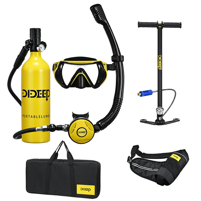 DIDEEP X4000Plus 1L Scuba Diving Cylinder Set Mini Oxygen Tank Respirator Snorkel Tube Anti-Fog Diving Goggles Air Pump Storage Bag