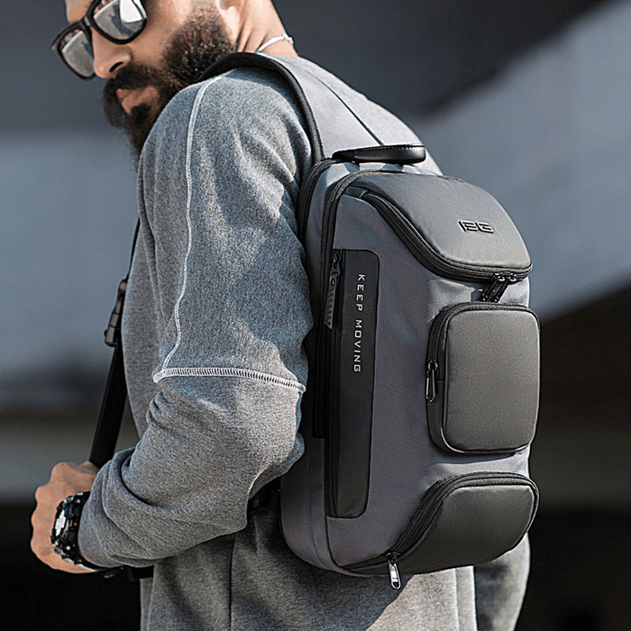 BANGE BG-7086 8L Men Sling Bag with USB Charging Port Oxford Cloth Chest Shoulder Crossbody Bag Oxford Cloth Multipurpose Travel Rucksack