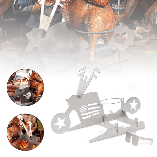 Portable Chicken Roaster Rack Barbecue Grill Oven Chicken Duck Holder Motorcycle Shape BBQ Stainless Steel Rack Tool