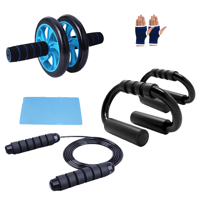 Home Strength Training Fitness Set Abdominal Wheel Roller Push up Stand Fitness Gloves Hand Gripper Jumping Rope