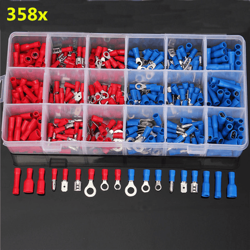 Excellway® EC09 358Pcs Insulated Electrical Wire Terminals Crimp Connector Butt Spade Kit