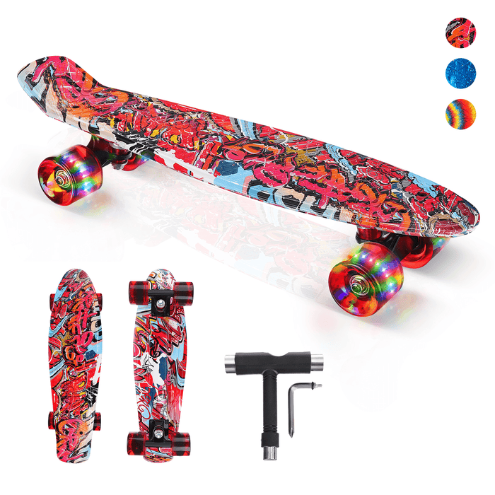 22" Mini Skateboards Kids Sport Long-Board with LED Wheels for Children Beginners Ages 6-12