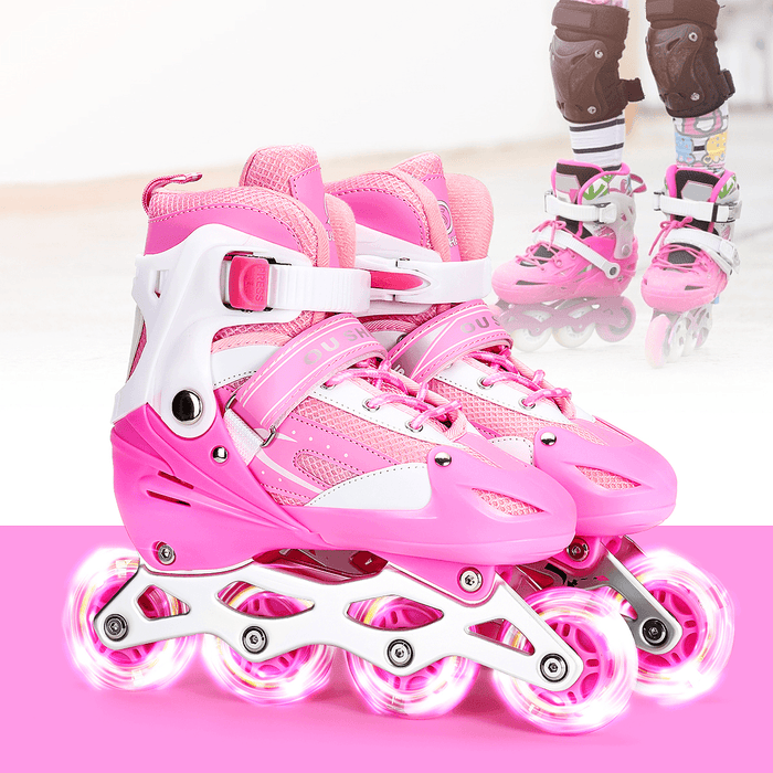 3 Sizes Kids Adjustable Roller Skate with LED Flashing Wheels Girl Boy Roller Shoes Inline Skates for Children＆Adult