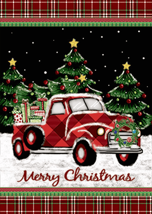 Merry Christmas Decorations Red Truck with Gifts Double Sided Winter Garden Flag