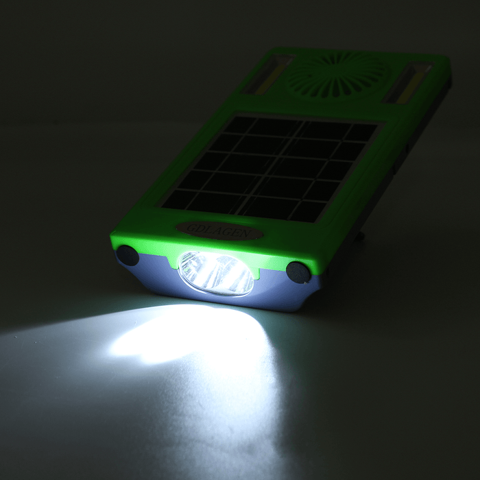 4-In-1 750Lm Camping Light COB Work Light Solar Power Panel Fan Power Bank EDC Outdoor Travel