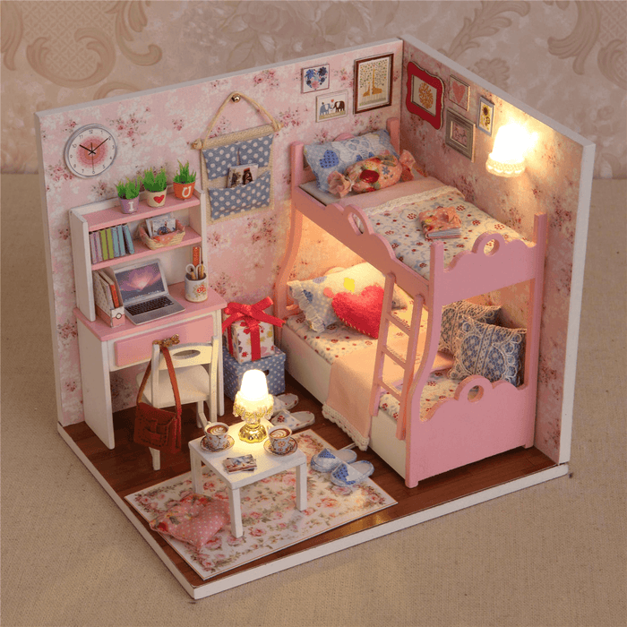 DIY Doll House LED Light Furniture Toys Mini Children'S Crafts Kids Gift