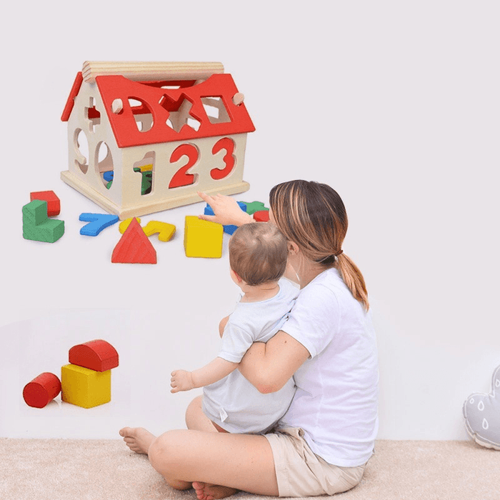 Wooden Digital House Detachable Digital Shape Matching Blocks House Kid'S Child'S Early Educational Toys