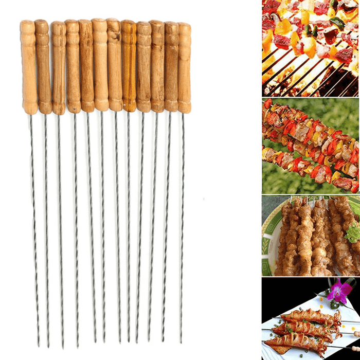 12X Stainless Steel Metal Barbeque Skewer Needle BBQ Kebab Stick Utensil 30Cm BBQ Stick Fork