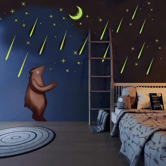 3D Kids Bedroom Fluorescent Glow in the Dark Stars Moon Wall Stickers Plastic