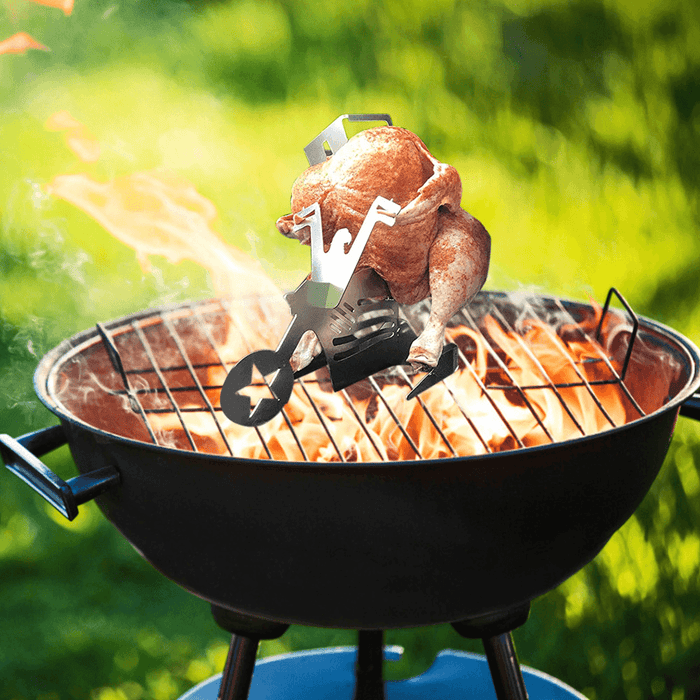 Portable Chicken Roaster Rack Barbecue Grill Oven Chicken Duck Holder Motorcycle Shape BBQ Stainless Steel Rack Tool