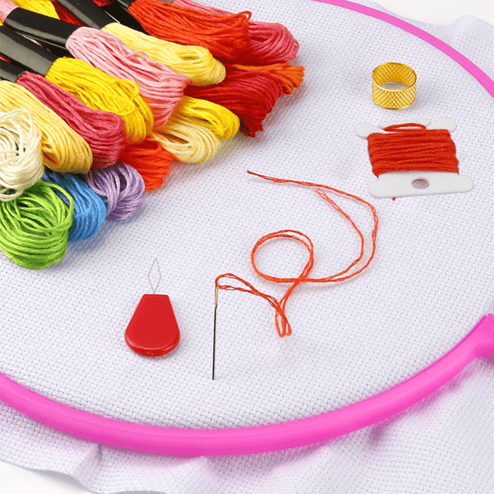 5PCS Embroidery Circles Set 50 Colors Embroidery Thread Sewing Tool Adjustable Skein Punch Needle Stitching Kits