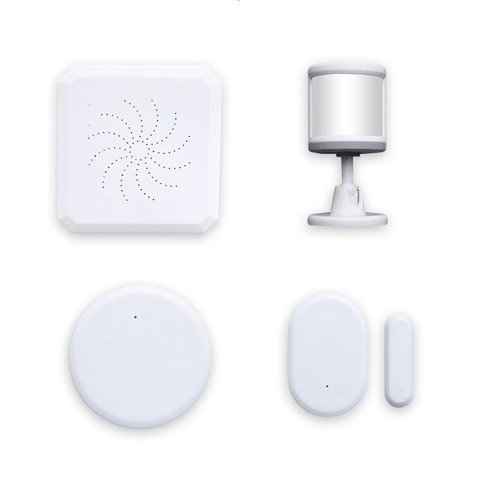 4Pcs Tuya Version Smart Home Sensor Kits Multifunctional Gateway Door Window Sensor Human Sensor Temperature and Humidity Sensor