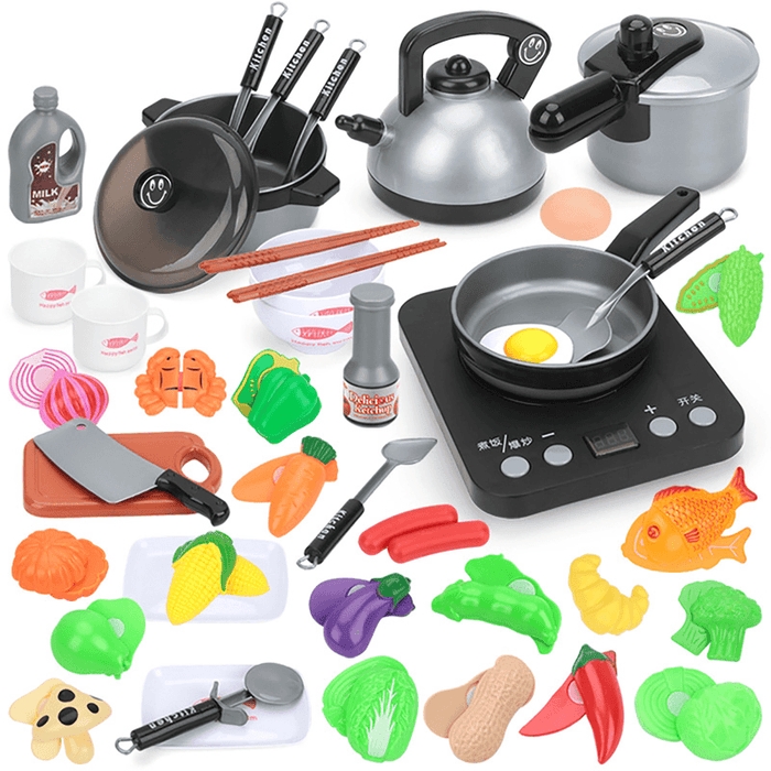 10/15/28/36/44Pcs Kids Kitchen Pretend Play Toys Cookware Toys with Pots and Pans for Toddlers Girls Boys Cooking Playset Toys for Kids Kitchen Playset Accessories