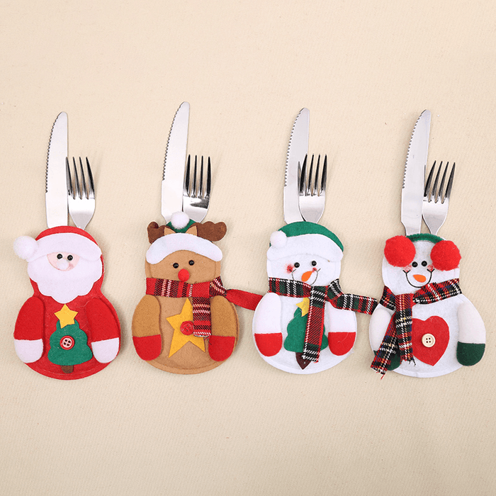 6PCS Christmas Santa Claus Tableware Holder Pocket Xmas Dinner Cutlery Bag Decor