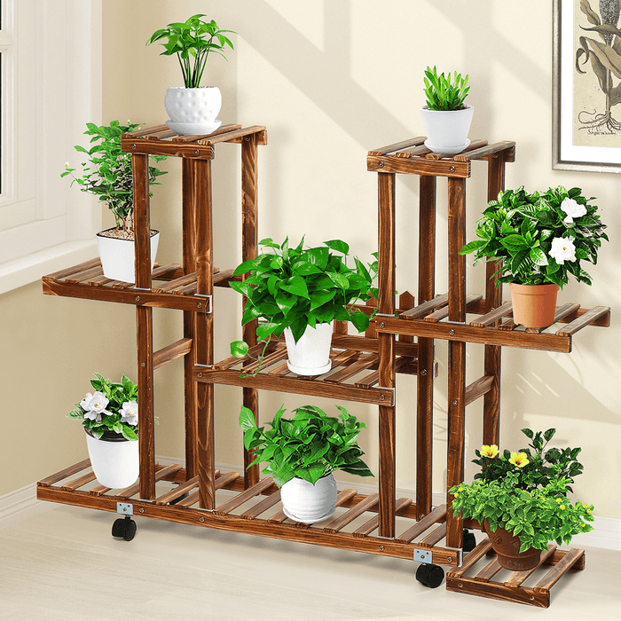Multi Tier Wood Flower Rack Plant Stand Wood Shelves Bonsai Display Shelf Indoor
