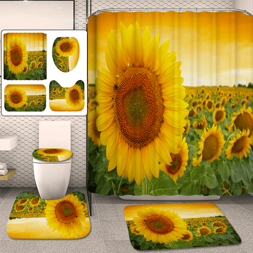 180X180Cm Sunflower Pattern Polyester Printing Waterproof Mildew Shower Curtain
