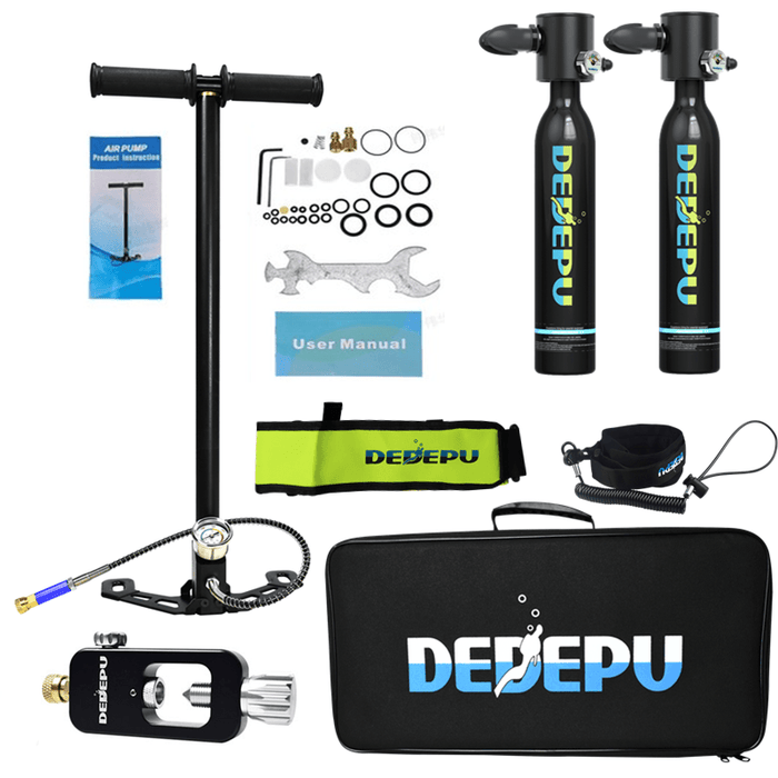 2X0.5L DEDEPU Black Scuba Diving Tank Mini Scuba Tank Air Oxygen Cylinder Underwater Diving Set with Adapter & Storage Box Diving Set Equipment 11 in 1