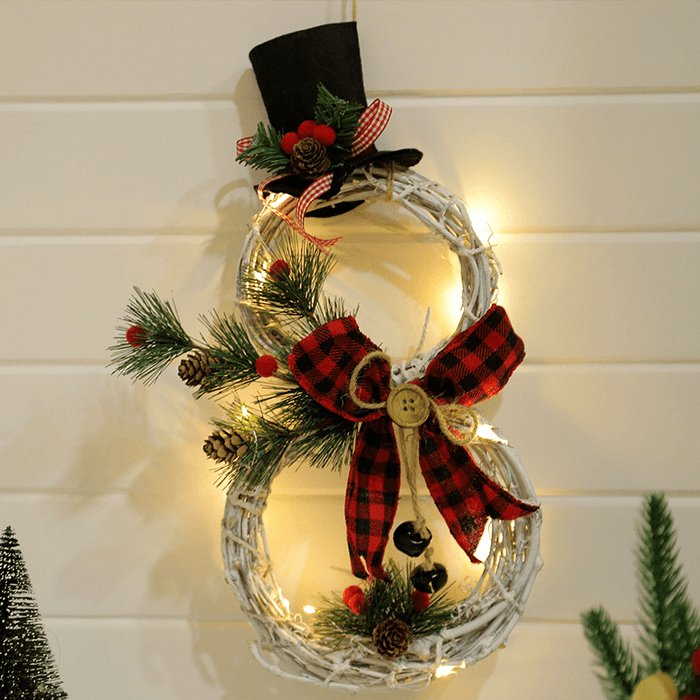 2020 Christmas LED Lights Hang Decoration Snowman Xmas Wreath Rattan Circle Christmas Tree Decoration Navidad Door for Home Decor