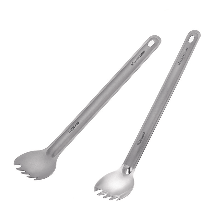 Ipree® Ta8121F Titanium Long Handle Fork Spoon Camping Picnic Tableware