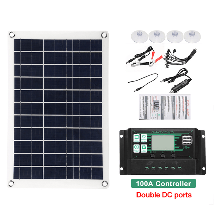 10A-100A Semi-Flexible Solar Power Panel System Kit Solar Panle Dual DC Port 5V/12V/18V W/ Solar Charge Controller