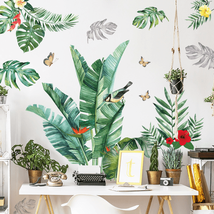 Wall Stickers Decoration Nordic INS Green Leaves Self-Adhesive Wall Paper Living Room Bedroom Stickers