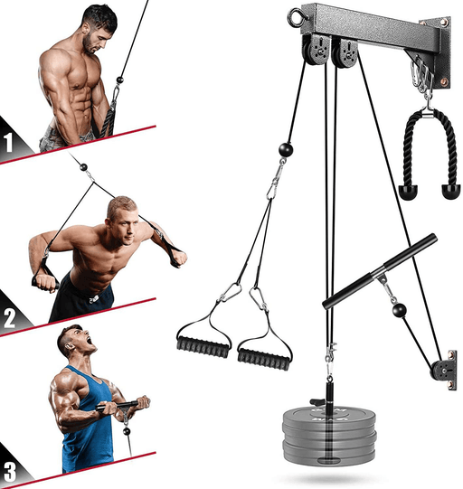 BOMINFIT 3-In-1 Pulley System Fitness Equipment Multifunction Biceps Triceps Hand Strength Trainning Home Gym Sport Exercise
