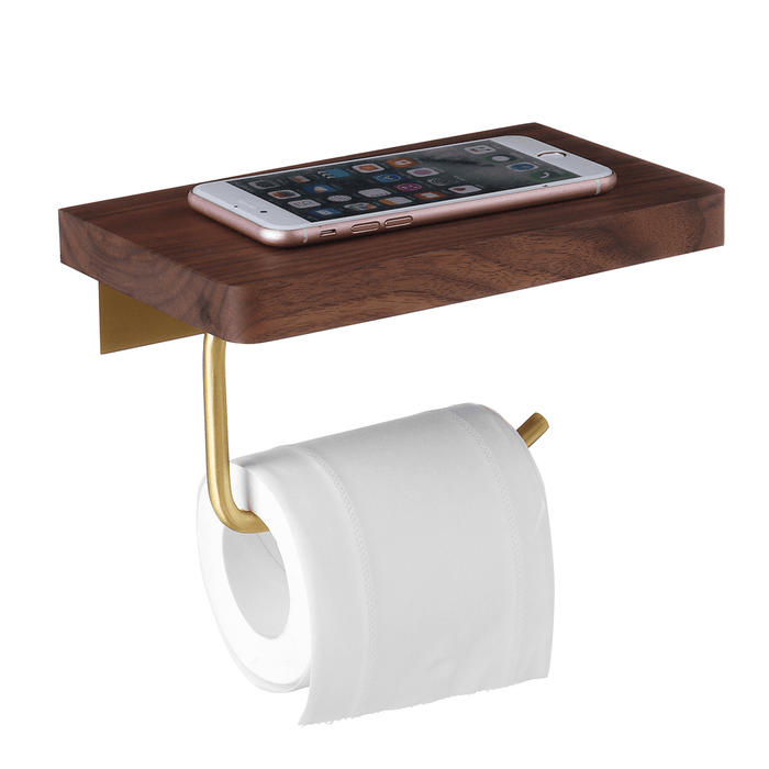 Bathroom Paper Holder Wooden with Metal Paper Shelf Toilet Phone Holder